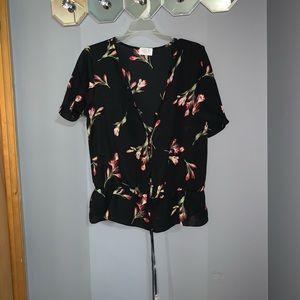 Black floral print blouse